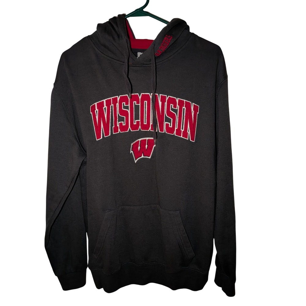 Stadium Athletics Wisconsin Badgers Hoodie Mens Large Charcoal Grey Red NCAA L